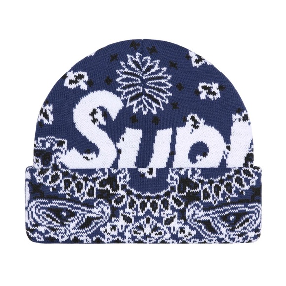 Supreme Big Logo Beanie (Navy Bandanna) - Picture 4 of 5